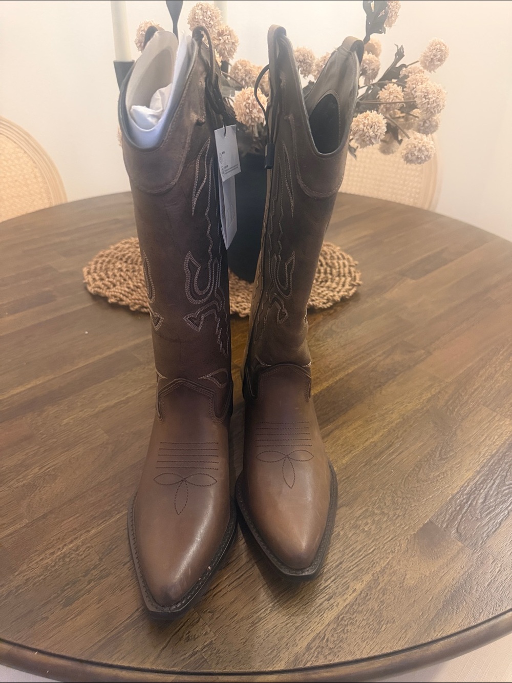 Zara Brown Leather Western Cowboy Boots - Picture 2 of 2